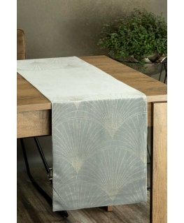 Eurofirany BLINK / 14 Velvet table runner with a large art deco fan pattern, 35X180 cm, color: silver
