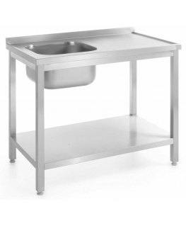 Stół blat roboczy gastronomiczny przyścienny ze zlewem i półką skręcany 100x60x85 cm LEWY - Hendi 812631