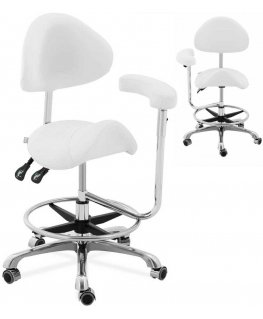 Physa WUPPERTAL cosmetic saddle chair with adjustable backrest and armrest - white
