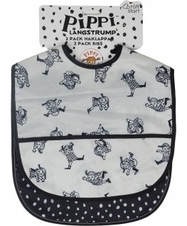 Peppi Pitkätossu -ruokalappu, 2 kpl, musta