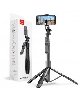 Aluminium selfie stick Bluetooth tripod black