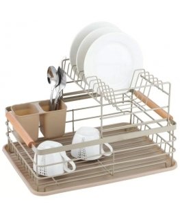 Kahetasandiline nõudekuivatusrest, teras-plast-puit, beež - KING