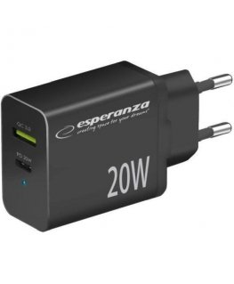 Esperanza EZC105K Wall charger Type C 20W + USB QC3.0 18W