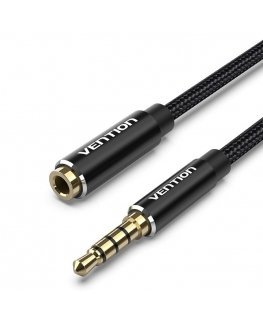 Vention Cotton Braided TRRS 3.5mm Male to 3.5mm Female Audio Extension Cable 1M Black Aluminum Alloy