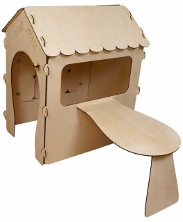 Wooden children's house with board and table