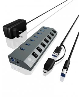 ICY BOX IB-HUB1701-C3 USB 3.2 Gen 1 (3.1 Gen 1) Type-B 5000 Mbit/s Antracīts