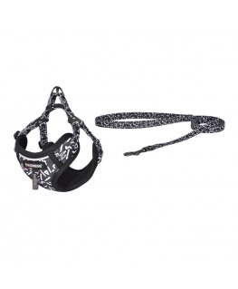 Dogness walking set leash+harness for dog (black and white)