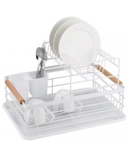 Divstāvu trauku žāvēšanas statīvs, tērauds-plastmasa-koks, balts