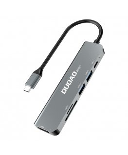 DUDAO Alu 6-in-1 USB3.0 Fast Hub multi-functional Langallinen USB 3.2 Gen 1 (3.1 Gen 1) Type-C Harmaa
