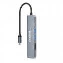DUDAO Alu 6-in-1 USB3.0 Fast Hub multi-functional Vielinis USB 3.2 Gen 1 (3.1 Gen 1) Type-C Pilka