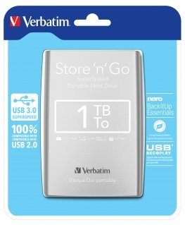 Verbatim Store 'n' Go USB 3.0 Portable Hard Drive 1TB Silver