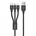 Devia Kintone Series 3In1 Tube, USB to Lightning, MicroUSB, Type-C, 1,2m, Black