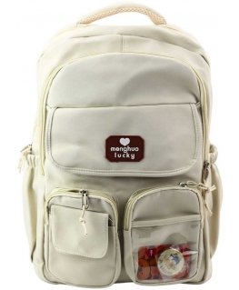 Lean School backpack with capybara pendant, beige