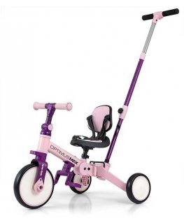 Milly Mally Optimus Max 5in1 tricycle with a steering handle, pink