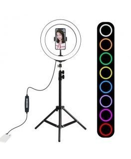 Puluz 1,1m Tripod Mount + 10 inch 26cm RGBW LED Ring Vlogging Video Light Live PKT3044