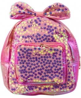 Lean Kids' backpack with sequins, flowers, ribbon, pink, 22 cm, 2.8 l