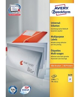 Avery 3479 printera etiķete Balts Pašlīmējošās printera uzlīmes