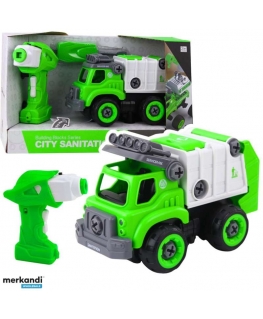 Lean Toys Garbage Truck Remote Control RC Screwdriver Green 2in1