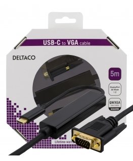 Deltaco USBC-1089-K videokaabliadapter 5 m USB tüüp-C VGA (D-Sub) Must