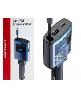 Car FM transmitter 1×USB-A 1×USB-C 12V 24V amio-04656