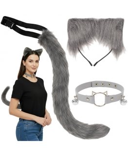 Ruhhy Kostiumas vaikams katės/lapės, 3 dalių, pilkas