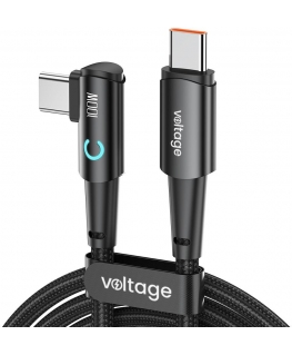 USB-C / USB-C kampinis kaabel Voltage PowerAngle 100W PD 100 cm musta
