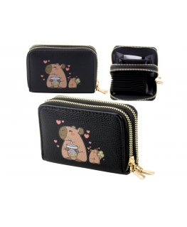 Lean rahakott kahe sektsiooniga Kapybara must 12.5 x 8.5 cm