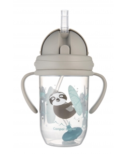 Canpolbabies CANPOL BABIES nepraleidžianti gertuvė su šiaudeliu EXOTIC ANIMALS, 6m+, 270ml, pilkos spalvos, 56/606_grey