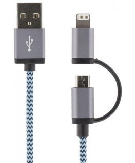 Phone cable STREETZ USB-microUSB+Lightning, 1.0m, blue / IPLH-242