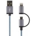 Mob. telephone cable STREETZ USB-microUSB + Lightning, 1.0m, blue / IPLH-242 Mob. telephone cable STREETZ USB-microUSB + Lightning, 1.0m, blue / IPLH-242