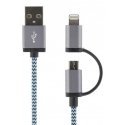 Mob. telephone cable STREETZ USB-microUSB + Lightning, 1.0m, blue / IPLH-242 Mob. telephone cable STREETZ USB-microUSB + Lightning, 1.0m, blue / IPLH-242