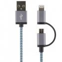 Mob. telephone cable STREETZ USB-microUSB + Lightning, 1.0m, blue / IPLH-242 Mob. telephone cable STREETZ USB-microUSB + Lightning, 1.0m, blue / IPLH-242