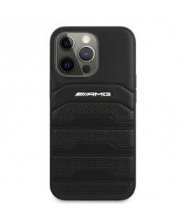 AMG AMHCP13XGSEBK Leather Debossed Lines Back Case For Apple iPhone 13 Pro Max Black