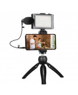 Puluz Live broadcast kit tripod mount + LED lamp + microphone + phone clamp