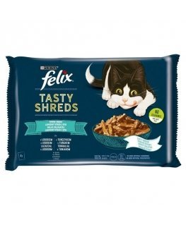 FELIX Tasty Shreds Salmon Tuna Cat Barība - 4 x 80g