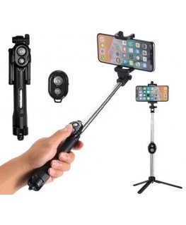RoGer Selfie Stick + Tripod Stand with Bluetooth Remote Control Black