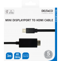Kabelis DELTACO miniDisplayPort į HDMI, 4K UHD, 3m, juodas / 00110021