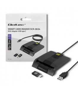Qoltec 50632 Intelligent Smart ID chip card reader SCR-0632 | USB type C