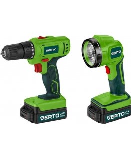 Verto 50G293 20V Drill, 2 x 1.5Ah Battery + Flashlight