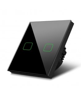 Touch light switch, double, glass, black with square button dimensions 86x86mm, with button backlight