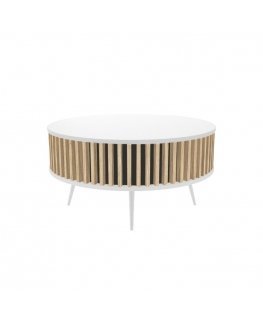 Table RONDA 90 white, slatted oak