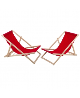 A set of two red Woodok sunbeds for self assembly