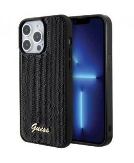 Guess Apple iPhone 15 HC SEQUIN SCRIPT METAL Black