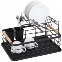 Two-Tier Dish Drying Rack, Steel-Plastic-Wood, Black - KINGHoff KH 1796