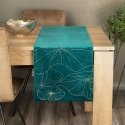 Eurofirany BLINK / 18 Velvet table runner with water lily leaf pattern, 35X180 cm, color: dark turquoise
