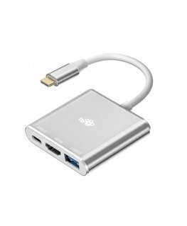 Adapter HUB USB C 3w1 - HDMI, USB, PD silver