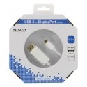 Deltaco USBC-DP051-K videokaabliadapter 0,5 m USB tüüp-C DisplayPort Valge
